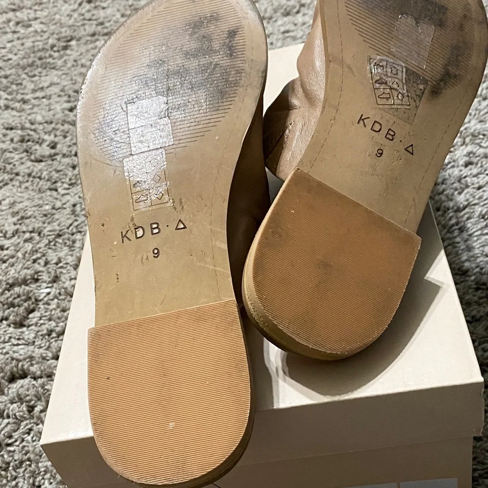Kelsi Dagger Ruched Tan Leather Slide Mules - Picture 3 of 3